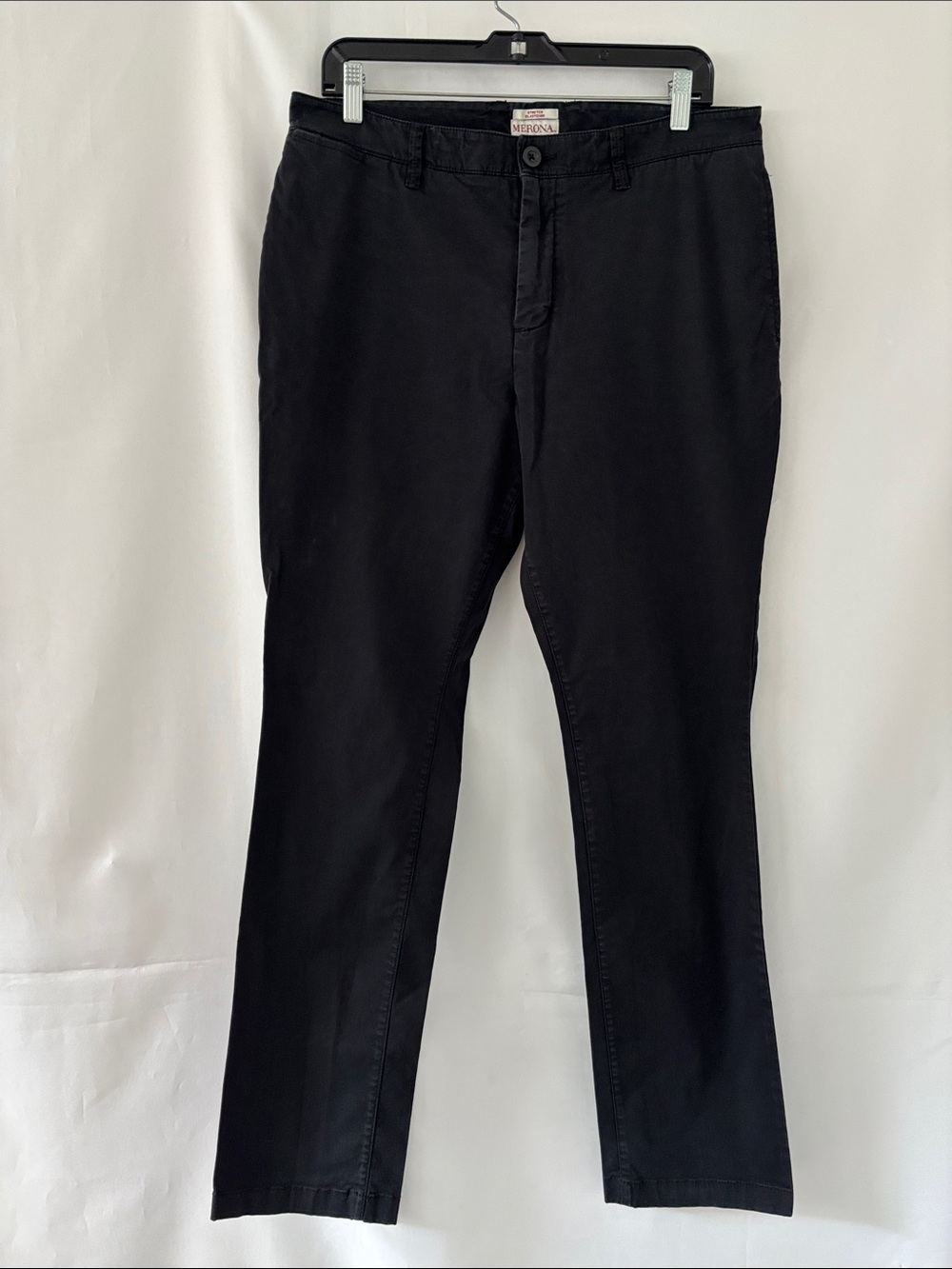 Merona Men's Black Chino Pants 33x32 Slim Straight Stretch Cotton Casual Work